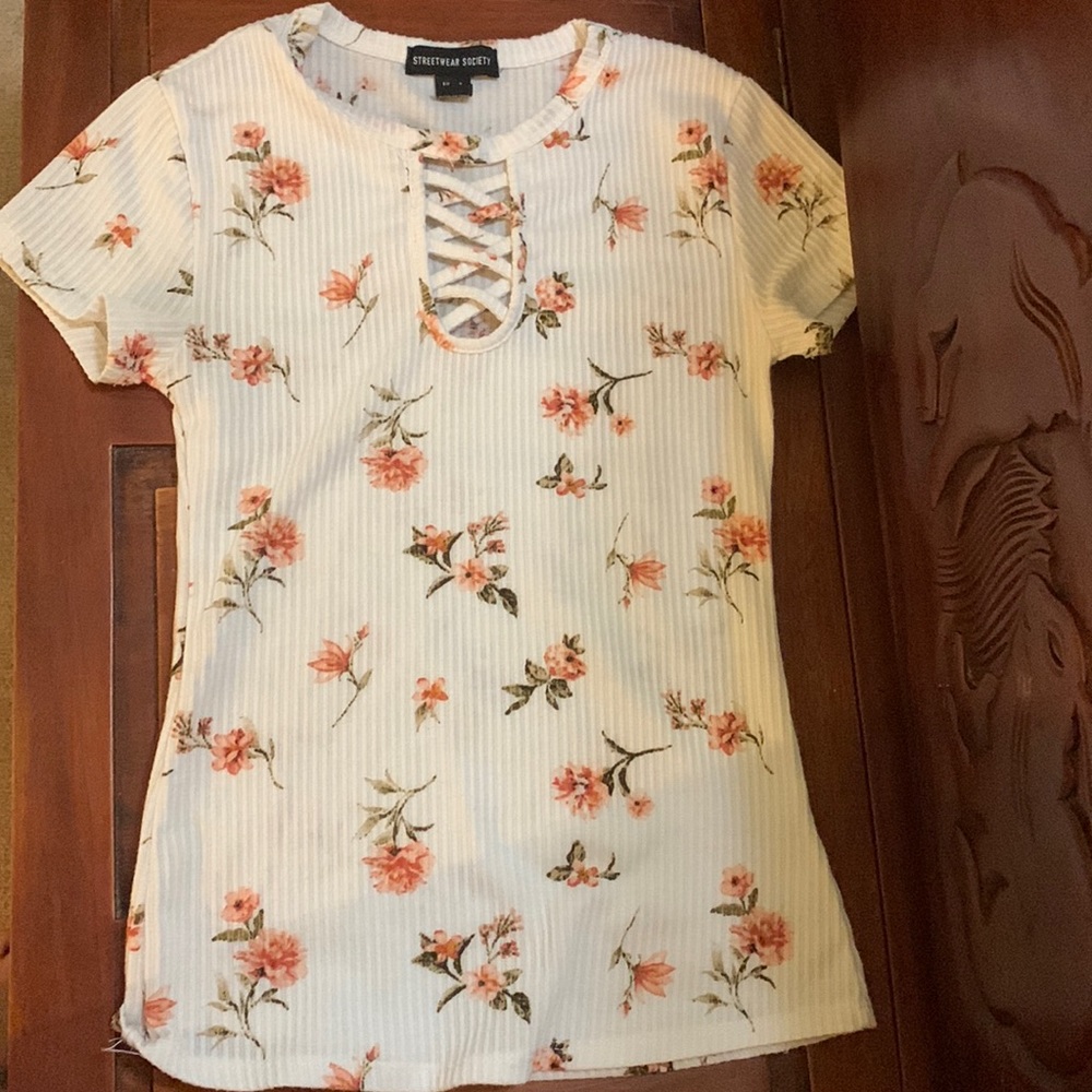 Streetwear Society, T-shirt, white, pink flowers